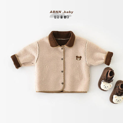 ショートコート・ジャケット・ジャンパー ベビーアウター ベアくまワンポイント襟付きボアフリースリバーシブルジャケットコート【mh0007827】