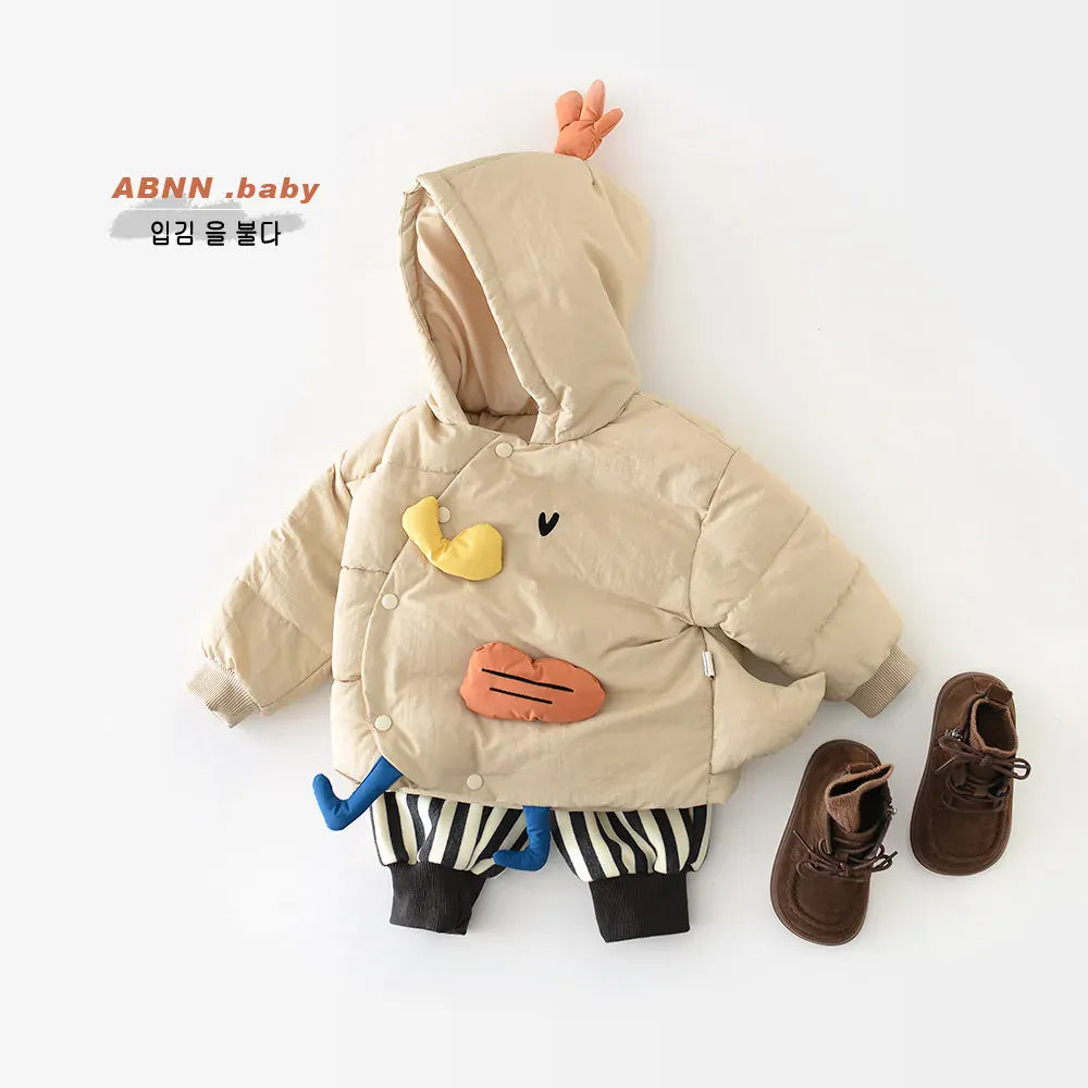 ショートコート・ジャケット・ジャンパー ベビーキッズアウター あひるダックパッチワークフーディパデッドジャケットコート【mh0007843】