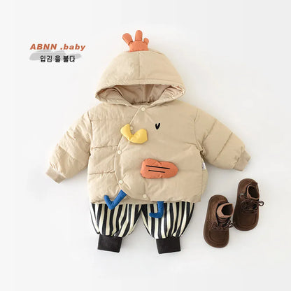 ショートコート・ジャケット・ジャンパー ベビーキッズアウター あひるダックパッチワークフーディパデッドジャケットコート【mh0007843】