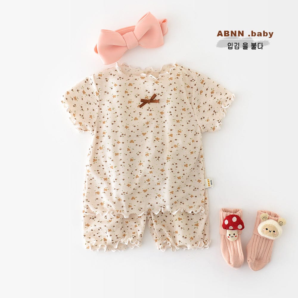 半袖セットアップ フラワープリントフリル半袖セットアップ【mh0009604】