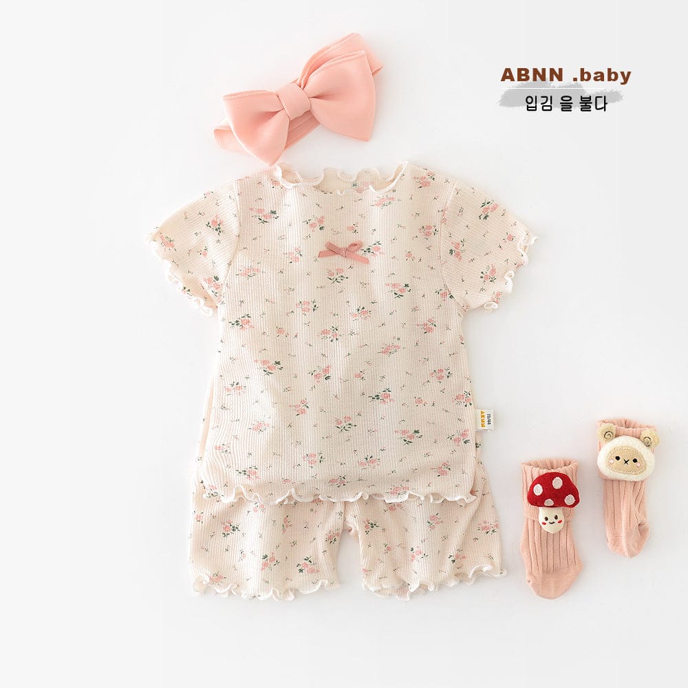 半袖セットアップ フラワープリントフリル半袖セットアップ【mh0009604】