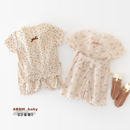 半袖セットアップ フラワープリントフリル半袖セットアップ【mh0009604】