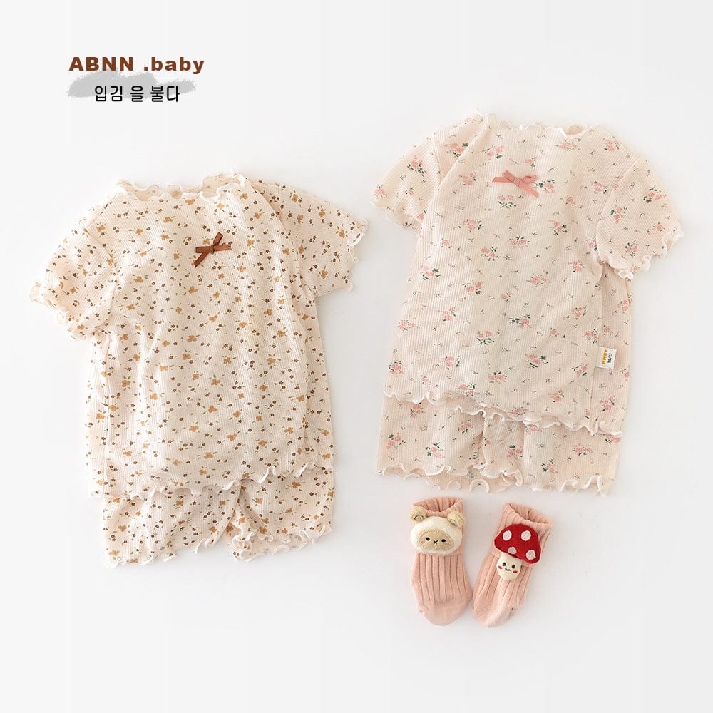 半袖セットアップ フラワープリントフリル半袖セットアップ【mh0009604】