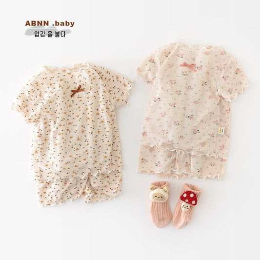 半袖セットアップ フラワープリントフリル半袖セットアップ【mh0009604】