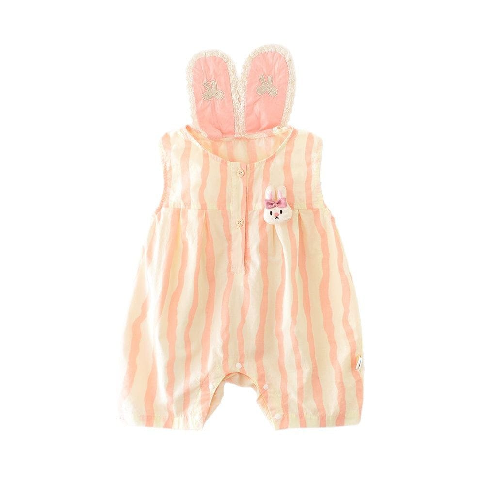ノースリーブロンパース ストライプうさぎ耳付きノースリーブロンパース【mh0009605】