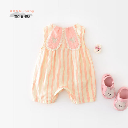 ノースリーブロンパース ストライプうさぎ耳付きノースリーブロンパース【mh0009605】