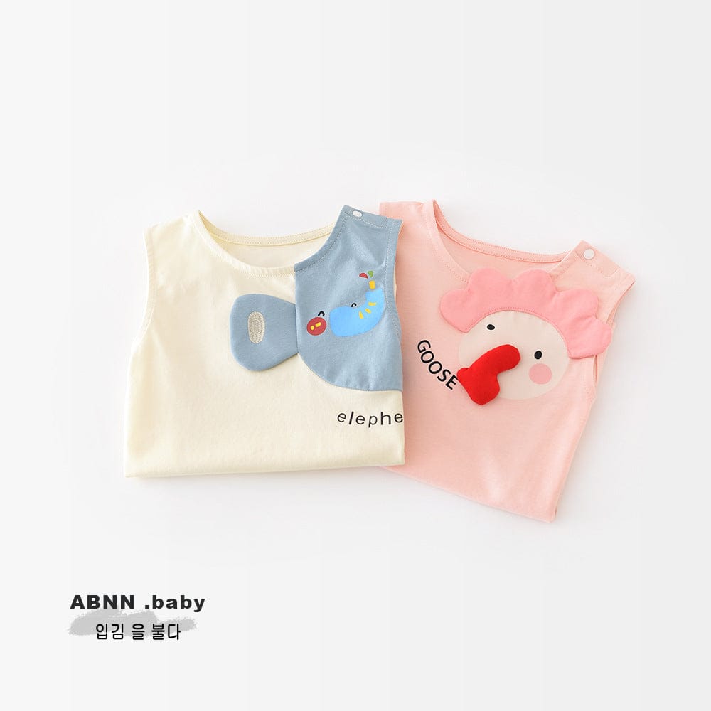 ノースリーブロンパース ぞうアップリケノースリーブロンパース【mh0009607】