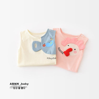 ノースリーブロンパース ぞうアップリケノースリーブロンパース【mh0009607】