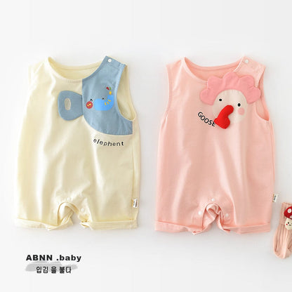 ノースリーブロンパース ぞうアップリケノースリーブロンパース【mh0009607】