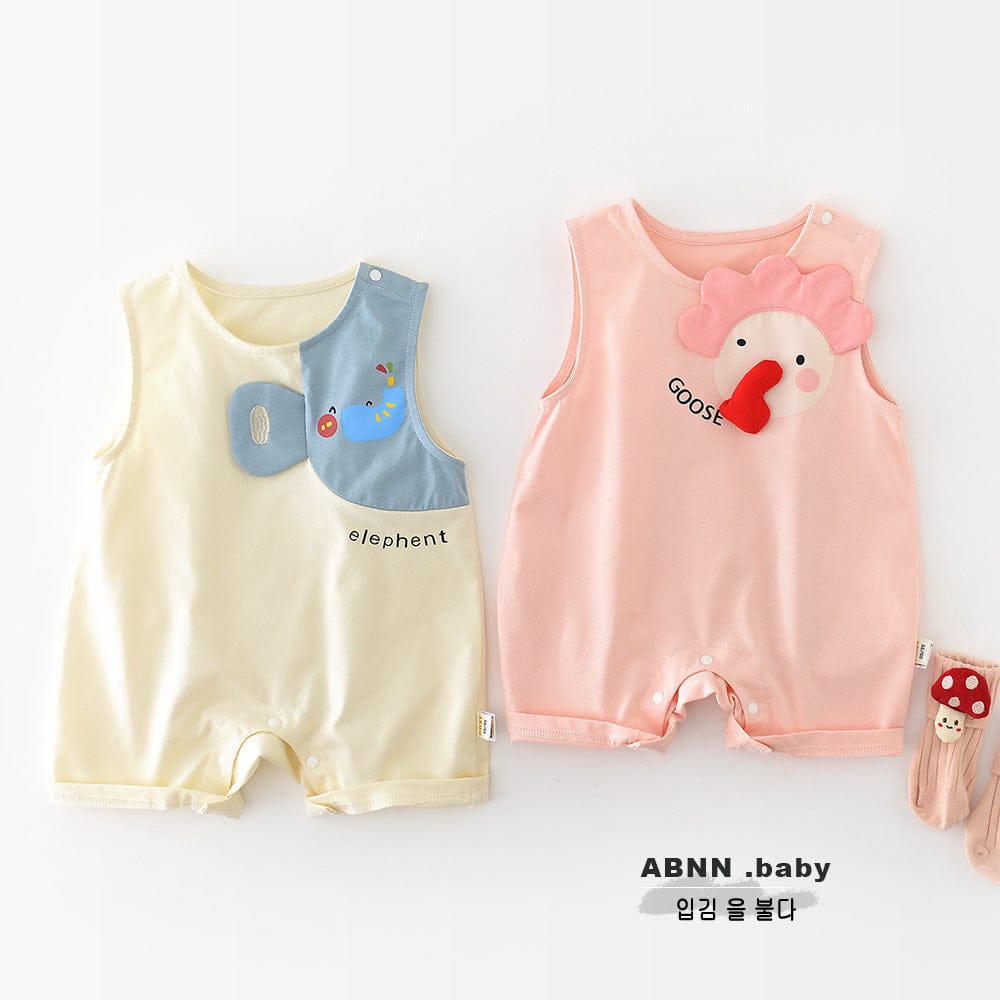 ノースリーブロンパース ぞうアップリケノースリーブロンパース【mh0009607】