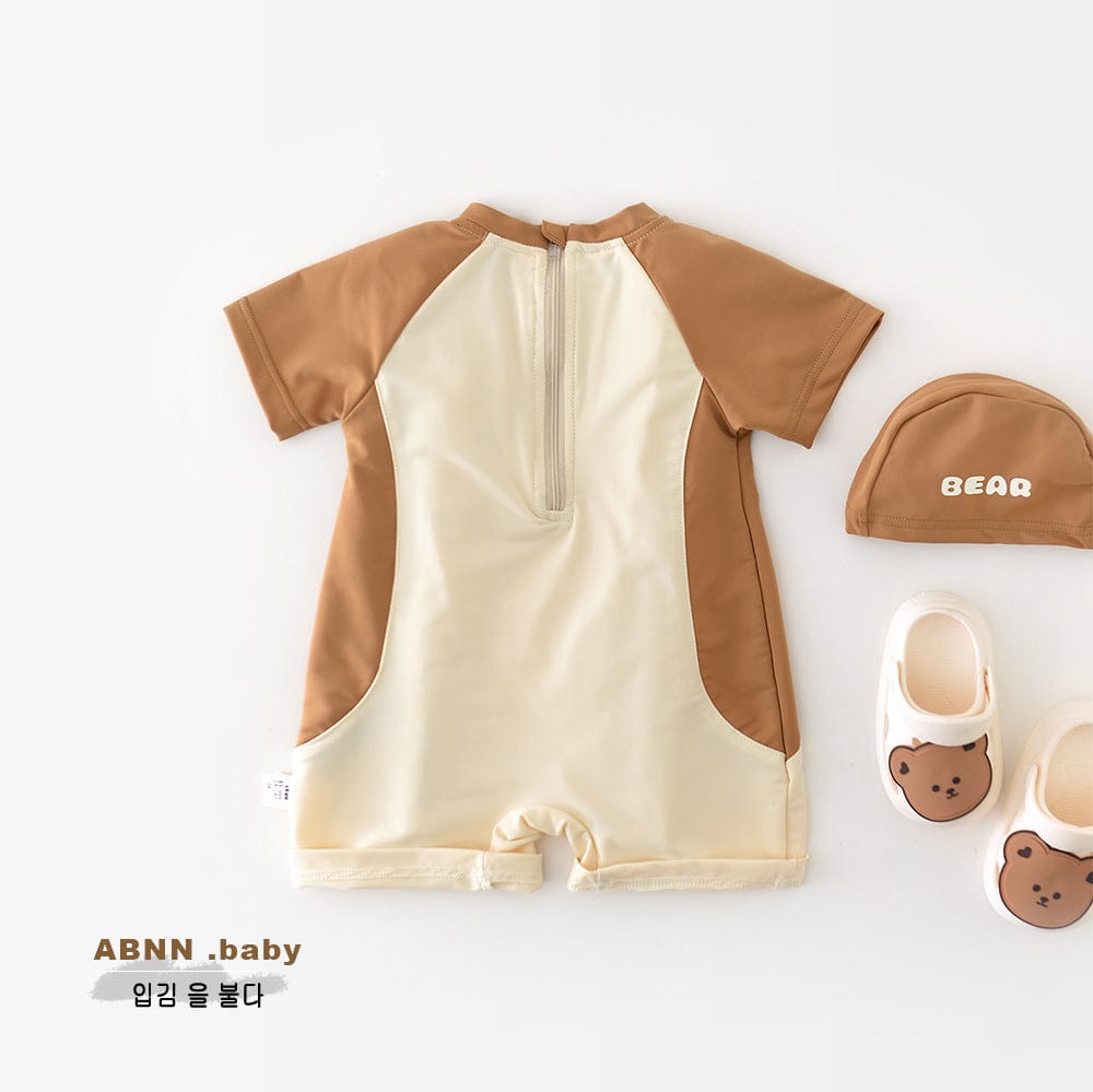 ベビー用水着 ボーイズ水着 ベアくまジップアップ半袖つなぎスイムウェア【mh0009623】