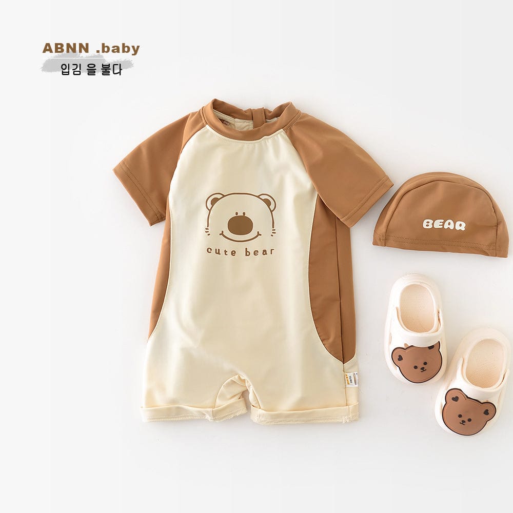 ベビー用水着 ボーイズ水着 ベアくまジップアップ半袖つなぎスイムウェア【mh0009623】