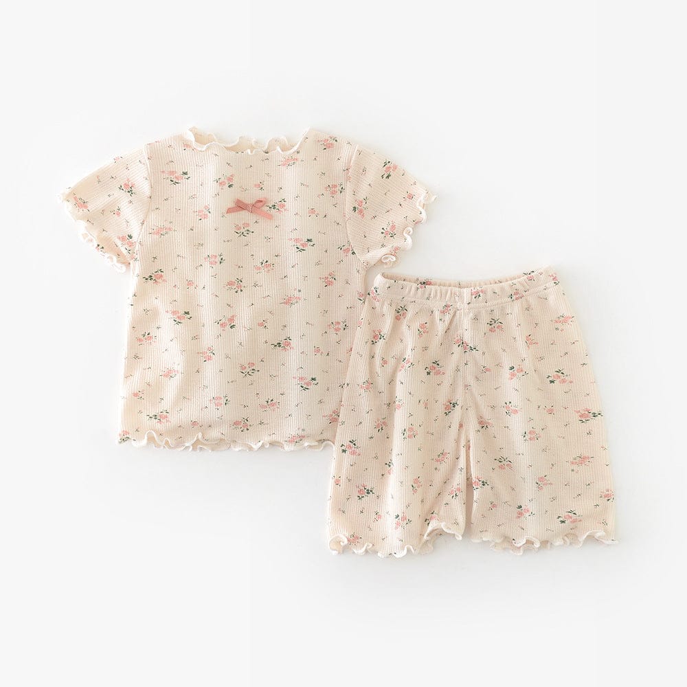 半袖セットアップ Pink / 73cm フラワープリントフリル半袖セットアップ【mh0009604】