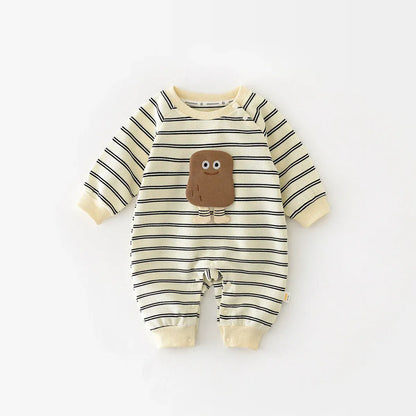 長袖ロンパース Stripe / 3-6M 66cm ベビーロンパース 長袖ボーダージャンプスーツ 足付きアップリケ【mh0006507】