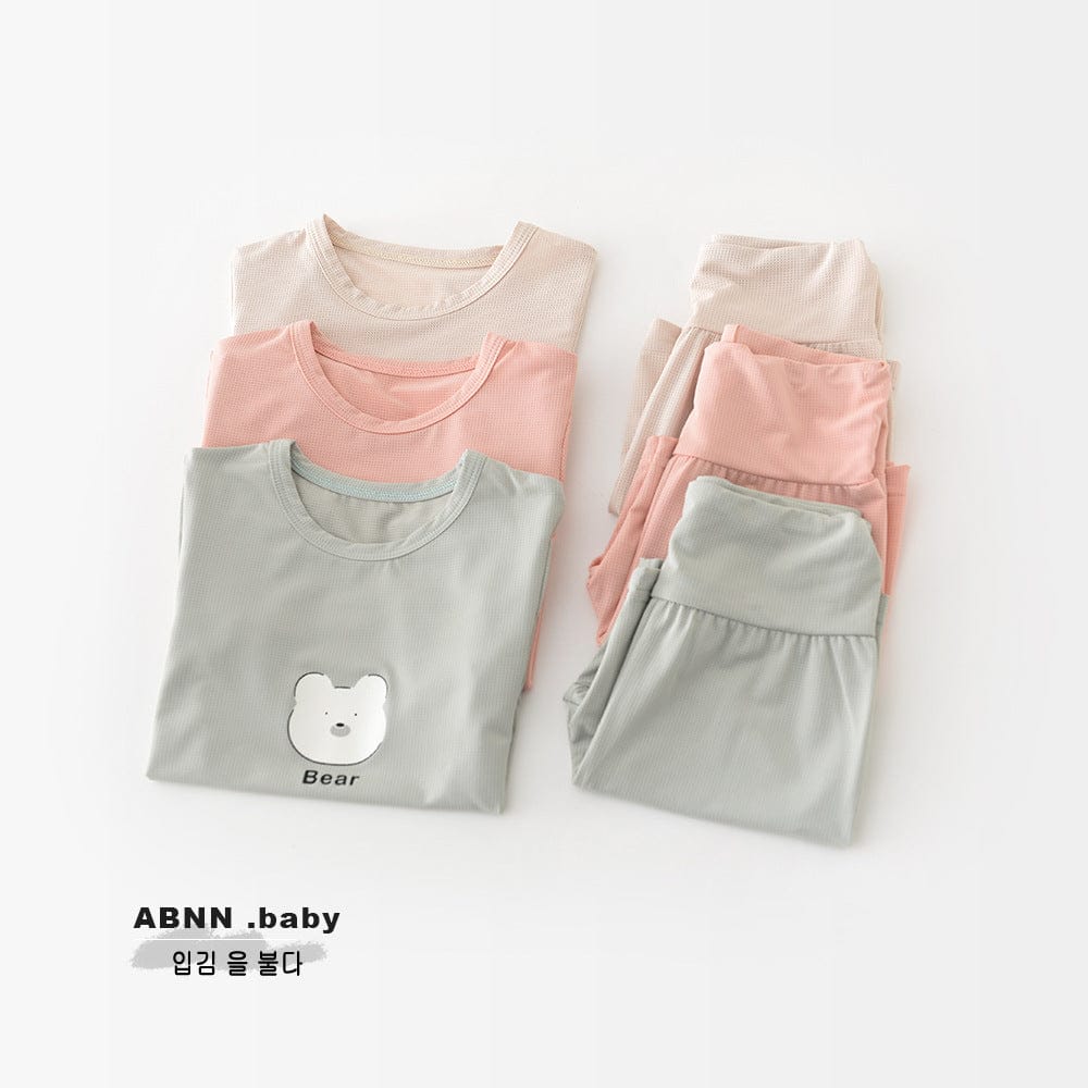 半袖セットアップ ベアくまプリント半袖Tシャツ+ハイウェストパンツセットアップ 2点セット【mh0009608】