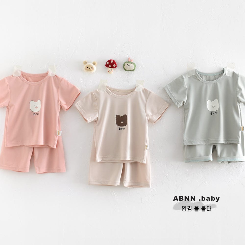 半袖セットアップ ベアくまプリント半袖Tシャツ+ハイウェストパンツセットアップ 2点セット【mh0009608】