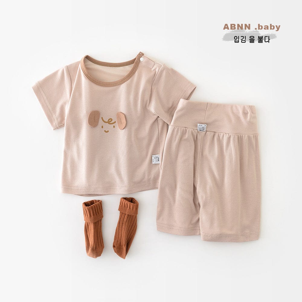 半袖セットアップ アニマルアップリケ半袖Tシャツ+ショートパンツセットアップ 2点セット【mh0009612】