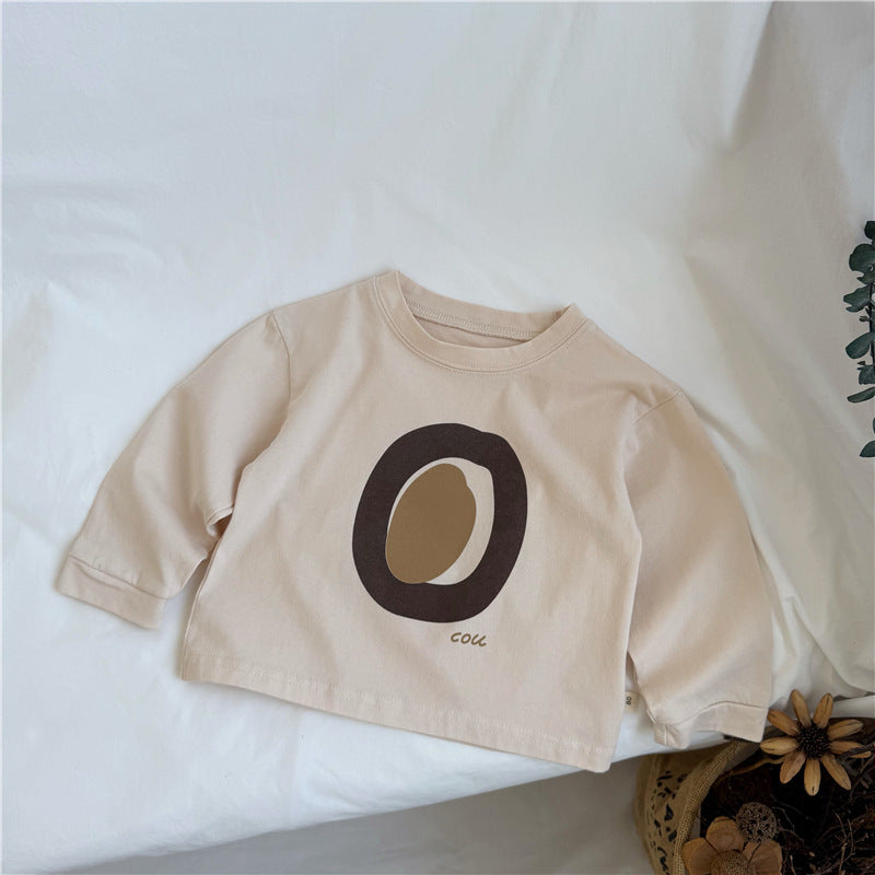 Abstract Geometric Print Long Sleeve T 北欧風 幾何学プリント 長袖Tシャツ【mh0012273】 Beige Apricot / 80cm GL-Kids