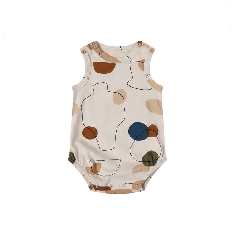 Abstract Geometric Print Romper 幾何学 ロンパース【mh0013602】 Beitaoya 半袖Tシャツ