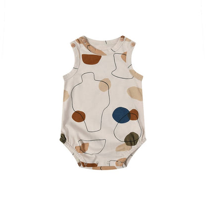 Abstract Geometric Print Romper 幾何学 ロンパース【mh0013602】 Beitaoya 半袖Tシャツ