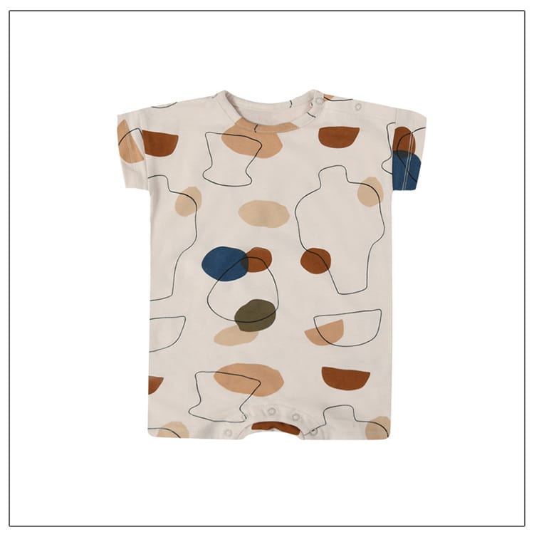 Abstract Geometric Print Romper 幾何学 ロンパース【mh0013602】 Beitaoya 半袖Tシャツ