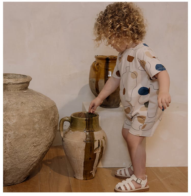 Abstract Geometric Print Romper 幾何学 ロンパース【mh0013602】 Beitaoya 半袖Tシャツ