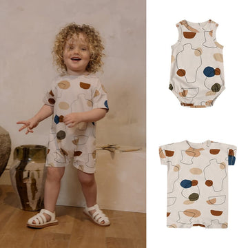 Abstract Geometric Print Romper 幾何学 ロンパース【mh0013602】 Beitaoya 半袖Tシャツ