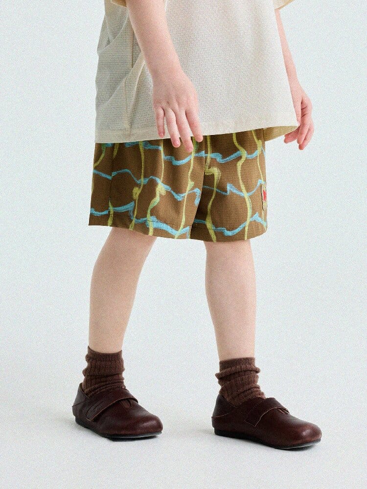 Abstract Line Quick-Dry Shorts ワッペン ハーフパンツ【mh0013197】 yunerma ハーフパンツ・ショートパンツ