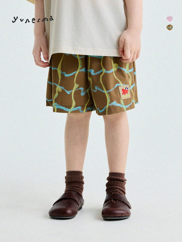 Abstract Line Quick-Dry Shorts ワッペン ハーフパンツ【mh0013197】 yunerma ハーフパンツ・ショートパンツ