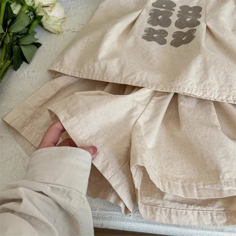 ノースリーブセットアップ キッズセットアップ 2点セット ノースリーブトップス+フレアショートパンツ レトロフラワープリント 2カラー【mh0005814】