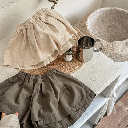 ノースリーブセットアップ キッズセットアップ 2点セット ノースリーブトップス+フレアショートパンツ レトロフラワープリント 2カラー【mh0005814】