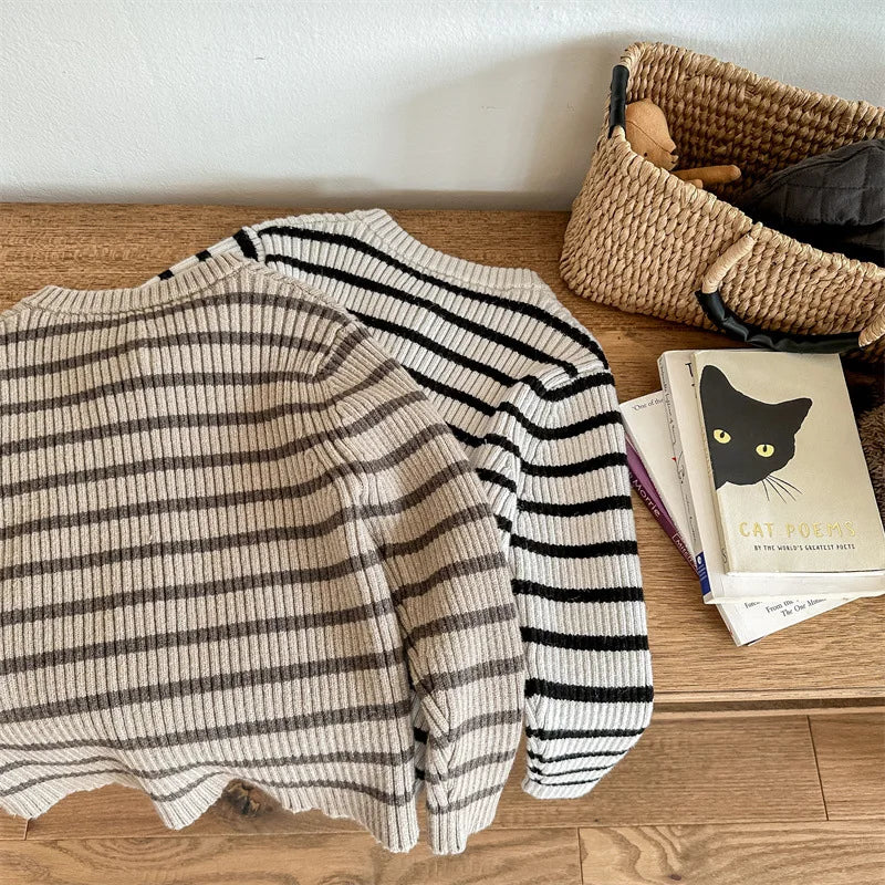 カーディガン・パーカー キッズカーディガン ボーダーニットジャケット 2カラー ユニセックス 男の子 女の子 子供服【mh0003308】