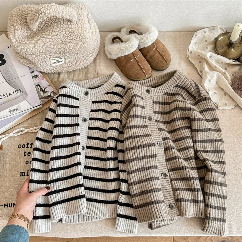 カーディガン・パーカー キッズカーディガン ボーダーニットジャケット 2カラー ユニセックス 男の子 女の子 子供服【mh0003308】