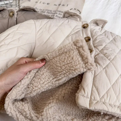 ショートコート・ジャケット・ジャンパー キッズアウター 裏ボアフリース キルティングコート 厚手ジャケット グレー ベージュ 2カラー【mh0003614】