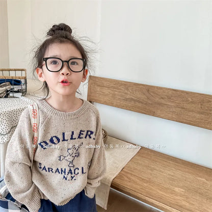 ニット・セーター キッズトップス ニットセーター 象 エレファント ローラースケート柄 カーキ ダークグレー 2カラー【mh0003824】