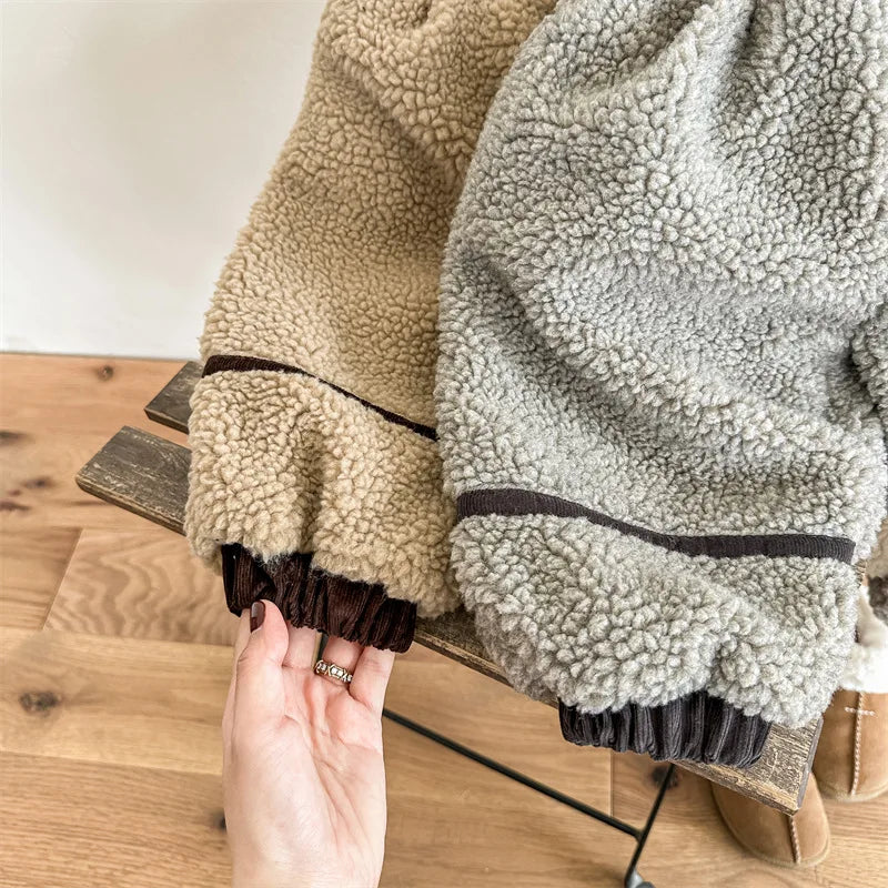 ロングパンツ・スウェットパンツ キッズパンツ ボアフリースロングパンツ ルーズパンツ グレー カーキ 2カラー【mh0003851】