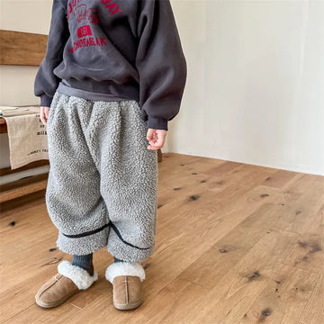 ロングパンツ・スウェットパンツ キッズパンツ ボアフリースロングパンツ ルーズパンツ グレー カーキ 2カラー【mh0003851】