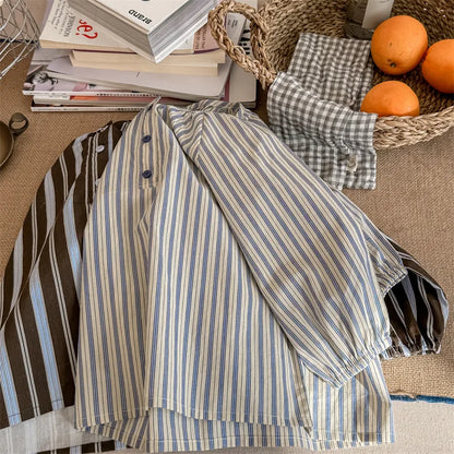 長袖シャツ・ブラウス キッズトップス ストライプ 長袖シャツ チュニックブラウス コーヒー/ベージュ/2カラー【mh0003943】