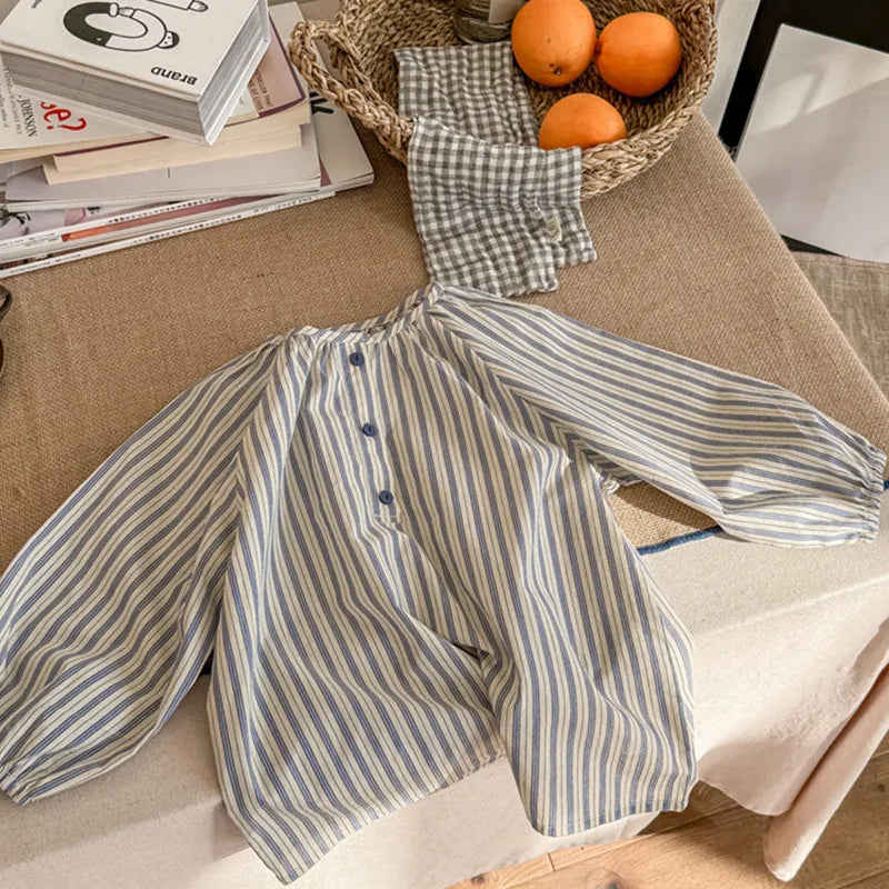 長袖シャツ・ブラウス キッズトップス ストライプ 長袖シャツ チュニックブラウス コーヒー/ベージュ/2カラー【mh0003943】