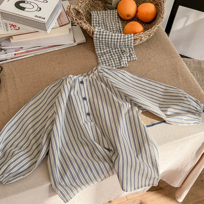 長袖シャツ・ブラウス キッズトップス ストライプ 長袖シャツ チュニックブラウス コーヒー/ベージュ/2カラー【mh0003943】