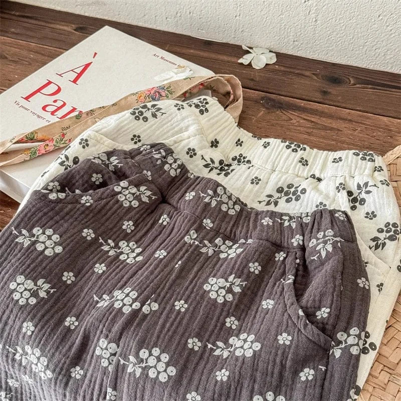 ロングパンツ・スウェットパンツ キッズパンツ サマールーズワイドクロップドパンツ フラワー花柄プリント 2カラー【mh0005812】