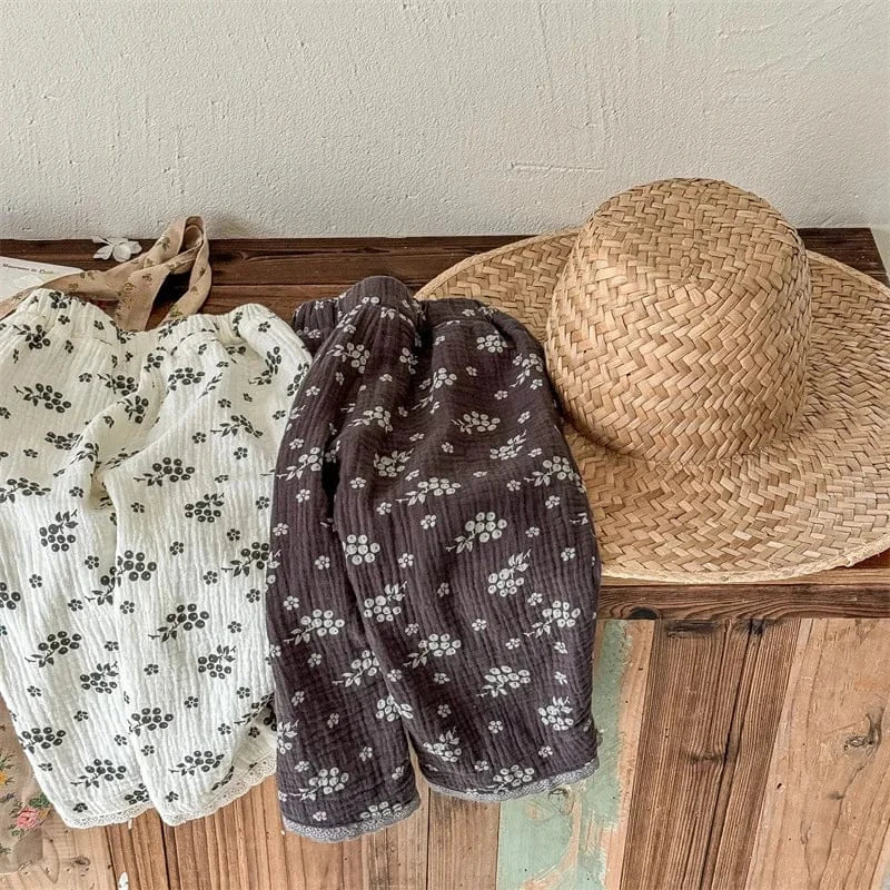 ロングパンツ・スウェットパンツ キッズパンツ サマールーズワイドクロップドパンツ フラワー花柄プリント 2カラー【mh0005812】