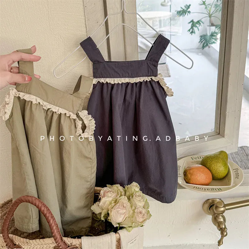 ノースリーブワンピース キッズワンピース フリルノースリーブシンプルワンピース 2カラー【mh0005924】