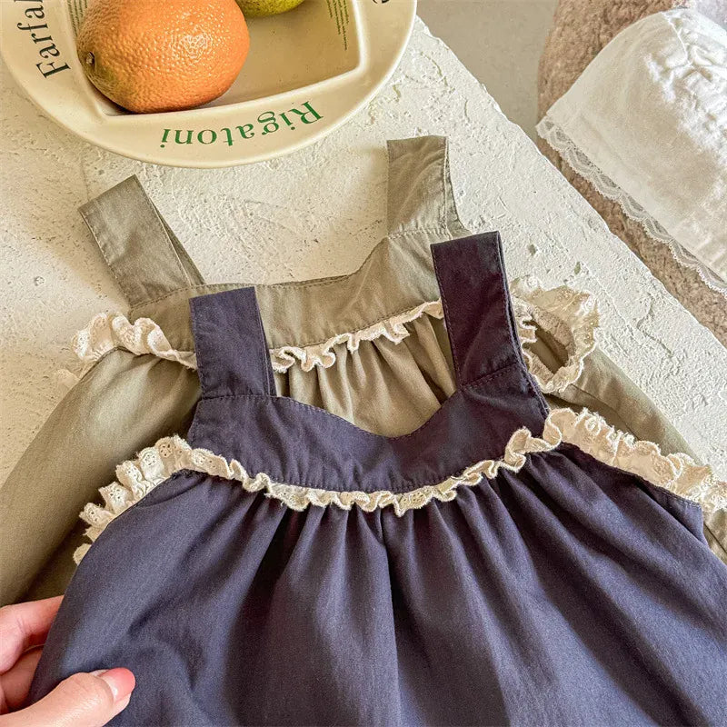 ノースリーブワンピース キッズワンピース フリルノースリーブシンプルワンピース 2カラー【mh0005924】