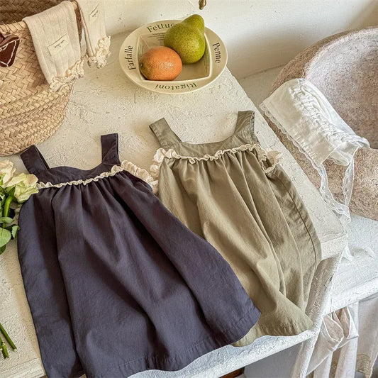 ノースリーブワンピース キッズワンピース フリルノースリーブシンプルワンピース 2カラー【mh0005924】