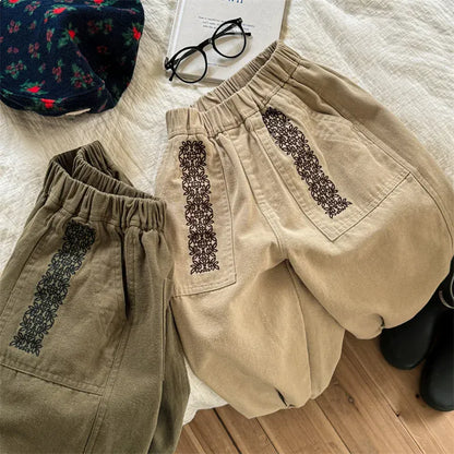 ロングパンツ・スウェットパンツ キッズパンツ レース刺繍 ルーズロングパンツ 2カラー【mh0006576】