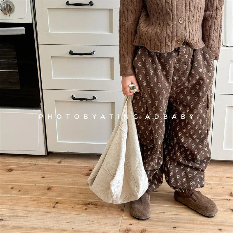 ロングパンツ・スウェットパンツ キッズパンツ フラワー花柄プリント カーゴパンツ 2カラー【mh0006587】