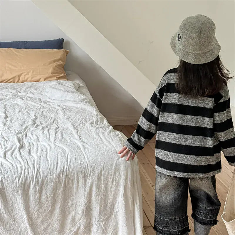 長袖シャツ・ブラウス キッズトップス ボーダー 長袖ポロシャツ くまベア刺繍 2カラー【mh0006602】