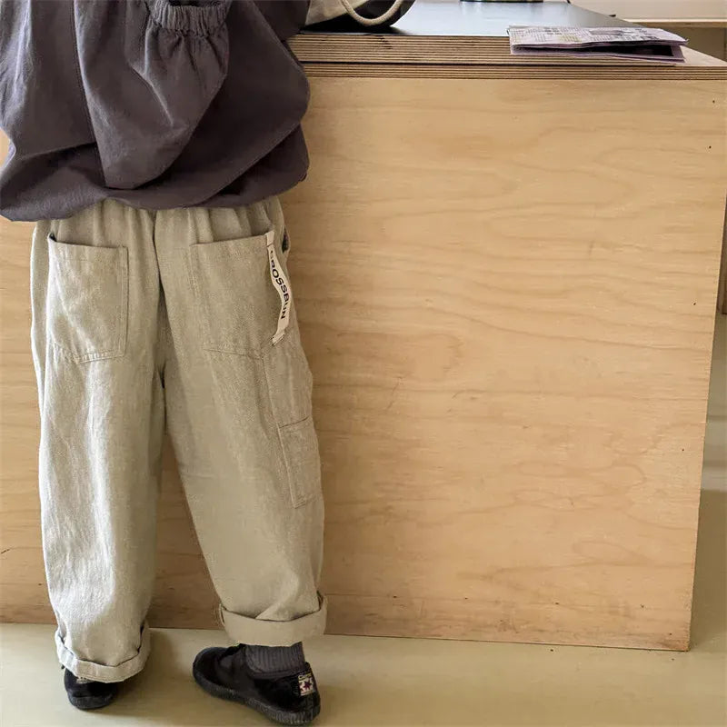 ロングパンツ・スウェットパンツ キッズパンツ ルーズロングパンツ レターロゴプリント 2カラー【mh0006605】