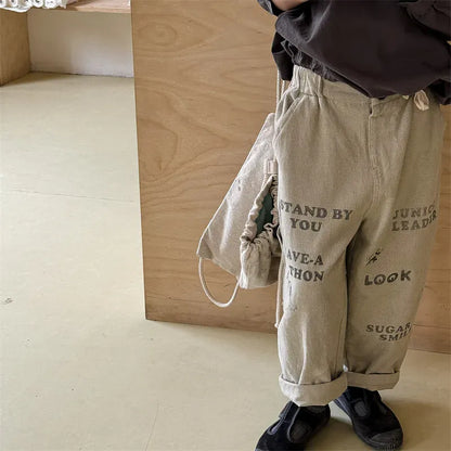 ロングパンツ・スウェットパンツ キッズパンツ ルーズロングパンツ レターロゴプリント 2カラー【mh0006605】